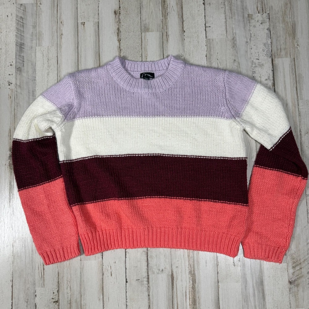 Art Class XL (14/16) Girls Color Block Knit Sweater Lavender‎ Coral Burgundy